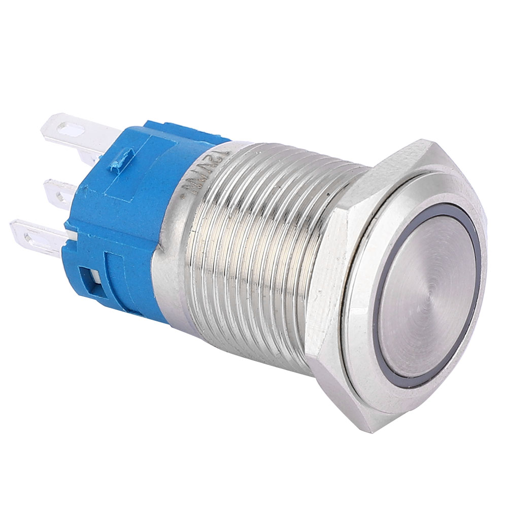 16-mm-led-metall-drucktaster, Selbstrückstellend, 1 Schließer (1 No), 1 Öffner (nc), Für Autos, Weißes Licht, 5 V