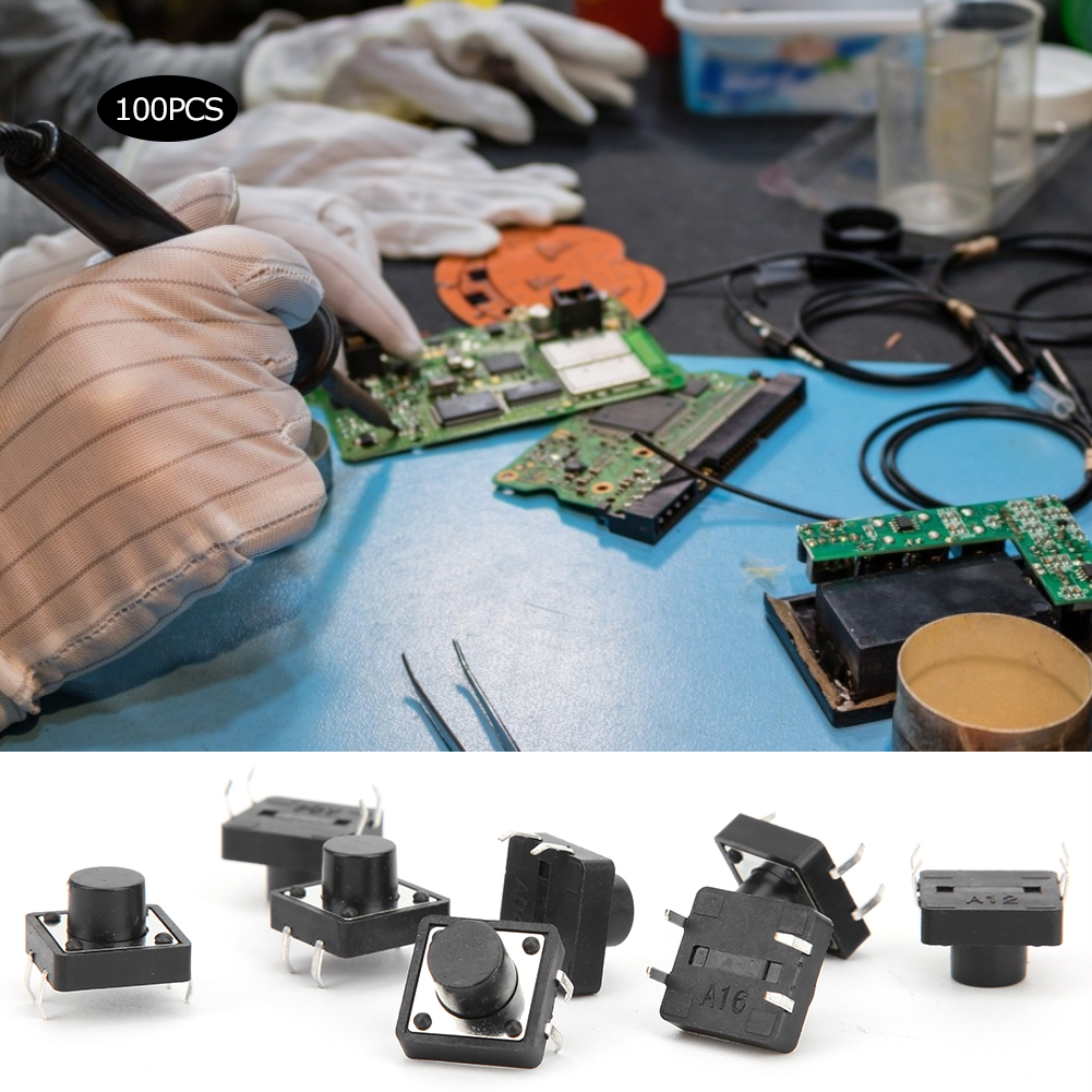 Packung Mit 100 Taktilen Momenttastern, 12 X 12 X 8 Mm, Dip-drucktaster Aus Technischem Kunststoff Für Heimwerker- Und Industriewartung