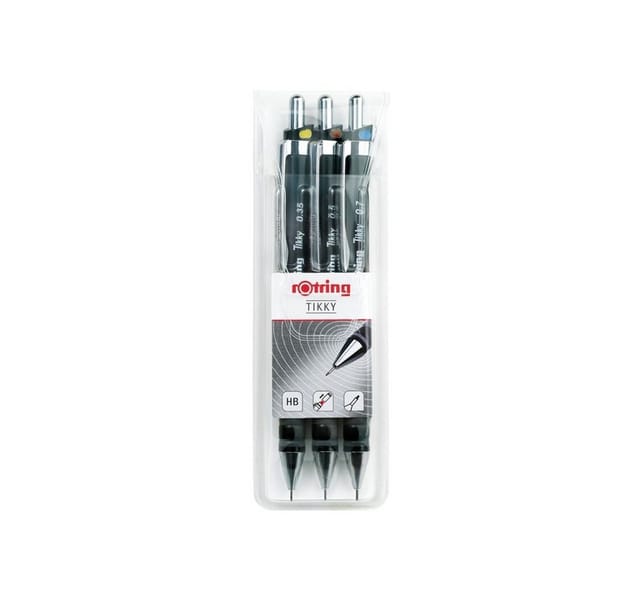 Rotring rOtring Tikky Druckbleistift Set | 0,35mm, 0.5mm und 0,7mm | Schwarz | 3-teiliges Set