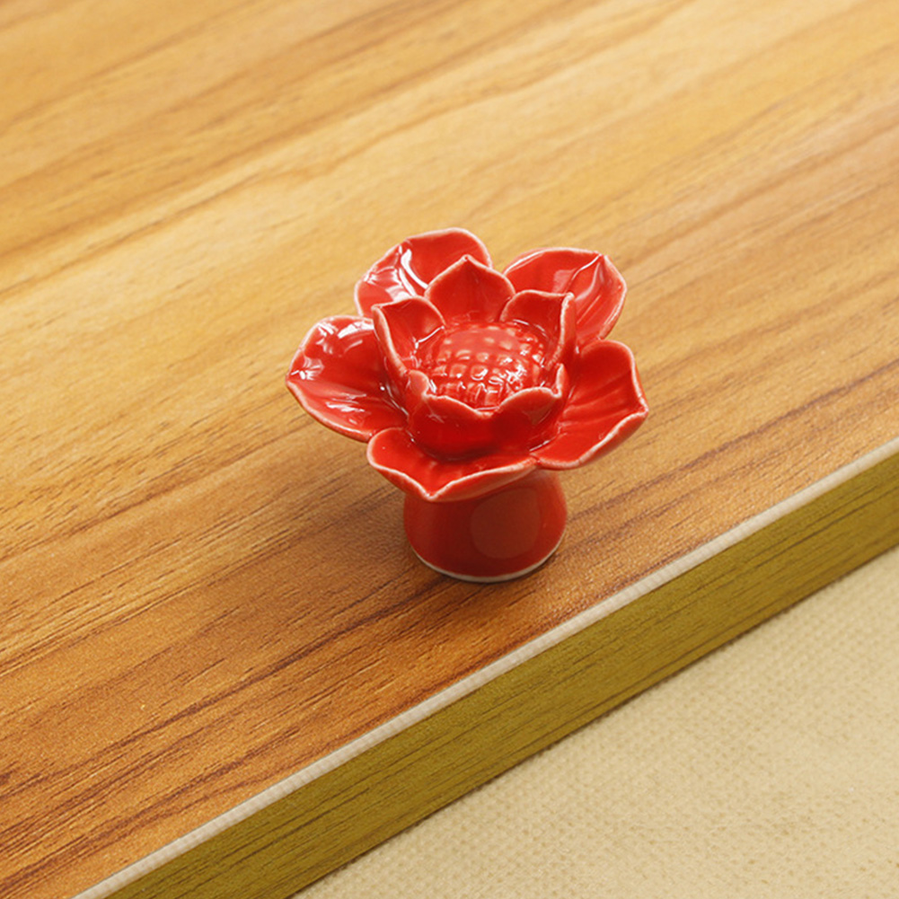 Keramik-möbelgriff In Lotusblumenform Für Türen, Schubladen, Schränke, Kommoden (rot)
