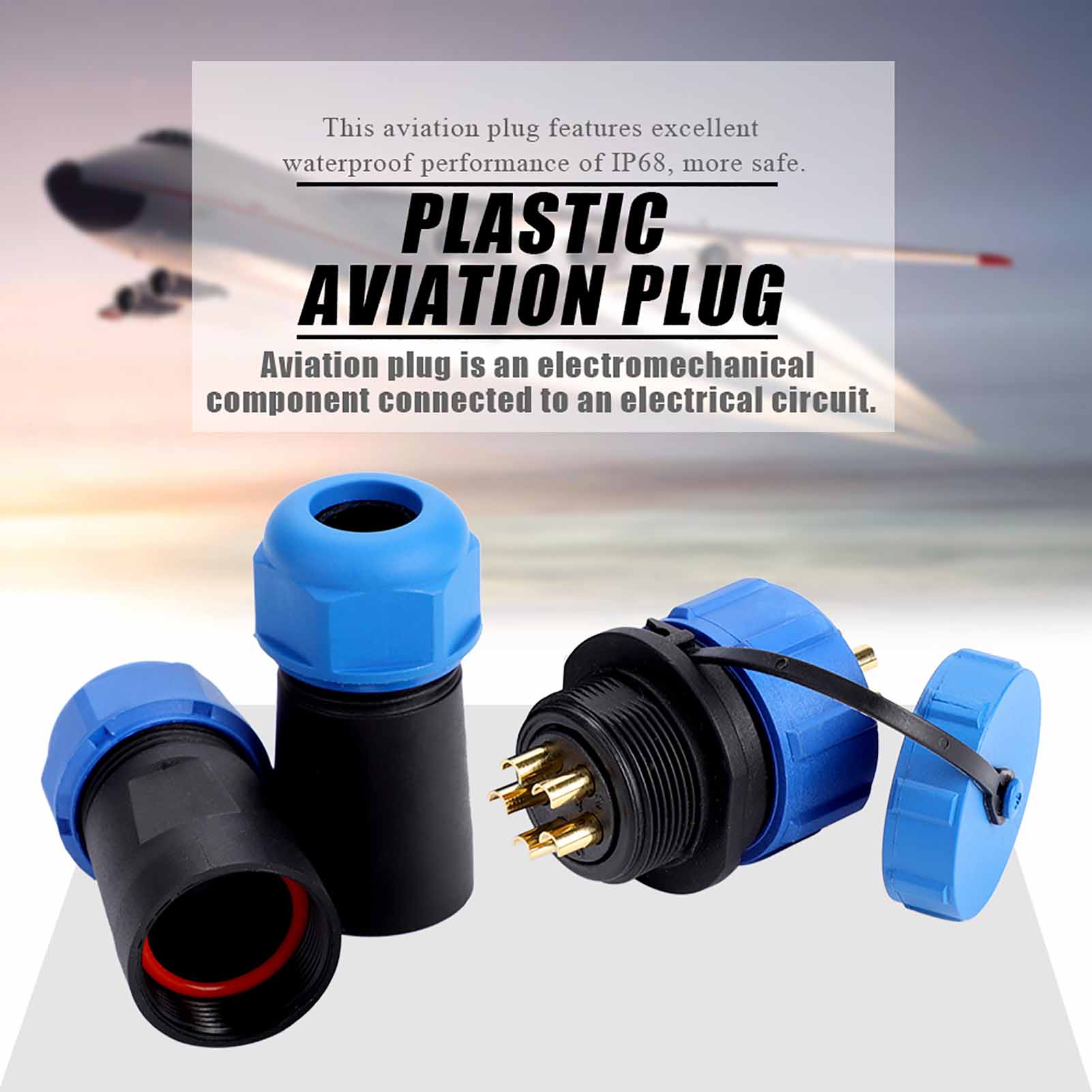 Wasserdichter 5-poliger Stecker (ip68), Kunststoff-flugzeugstecker, Inline-kabelstecker (5 Pins)