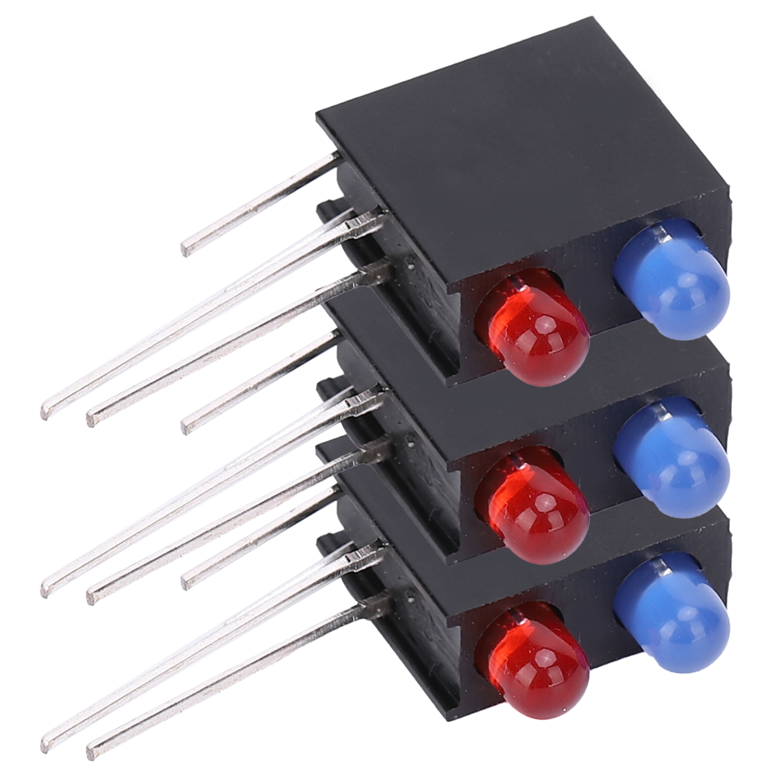 100 Stück Led-fassungen Mit Doppelbohrung, Schwarz, Quadratisch, 90° Gebogener Sockel, Mit Roten Und Blauen Leds, 3 Mm