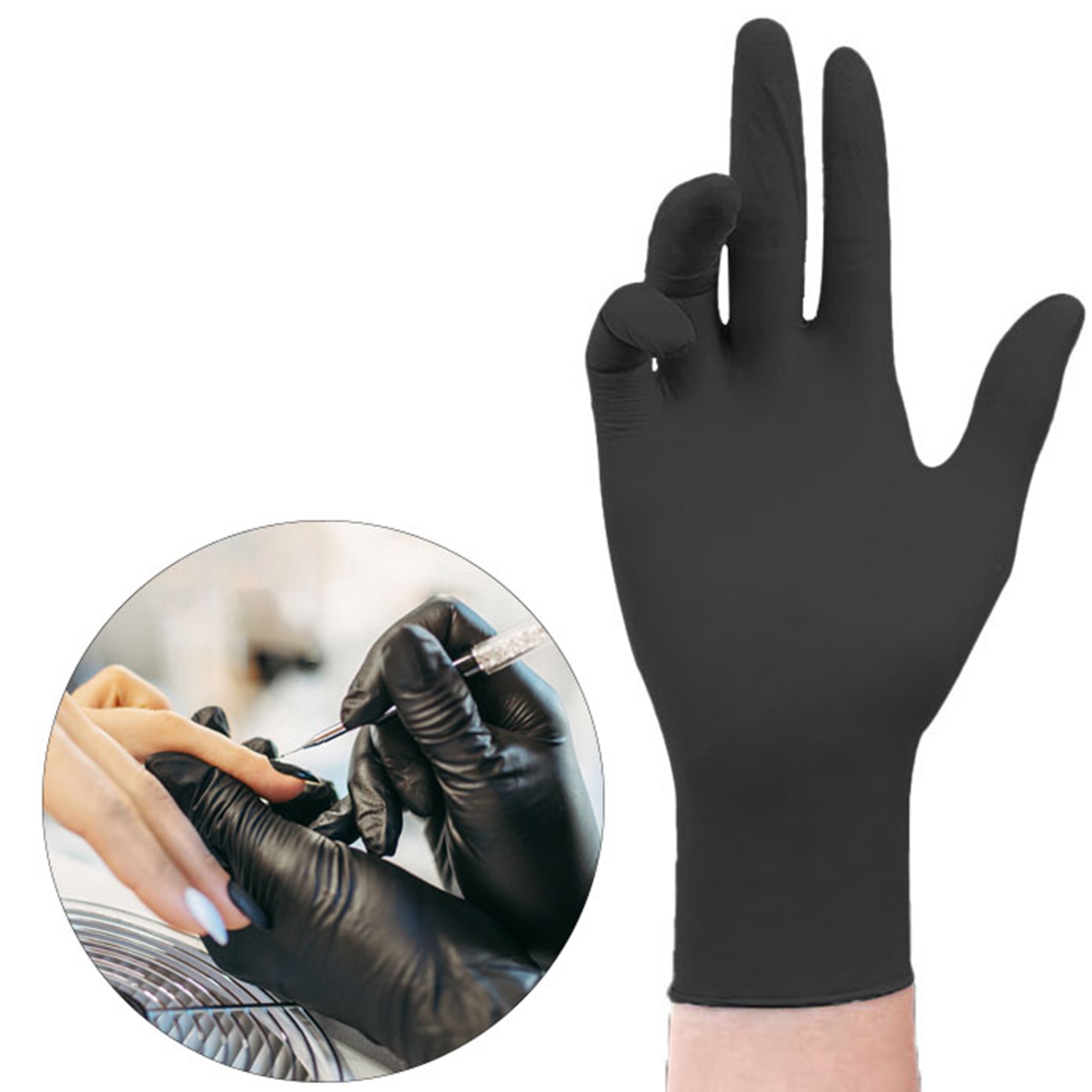 Packung Mit 100 Hochelastischen Und Dicken Nitrilhandschuhen Für Inspektions- Und Untersuchungszwecke, Handschutz, Mittlere Größe, Schwarz.