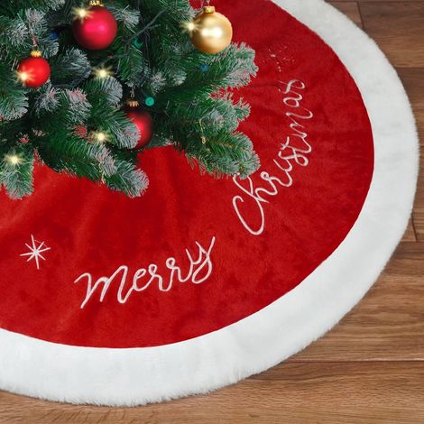 Großer Weißer Und Roter Weihnachtsbaumrock Aus Kunstfell (90 Cm) Für Die Weihnachtsdekoration