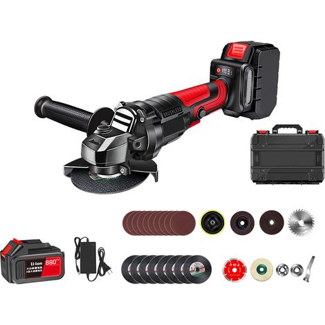 Professioneller Akku-winkelschleifer (21 V, Ø 100 Mm, Leerlaufdrehzahl: 9500 U/min, 27 Zubehörteile, Bürstenloser Motor, Mit Werkzeugkoffer)