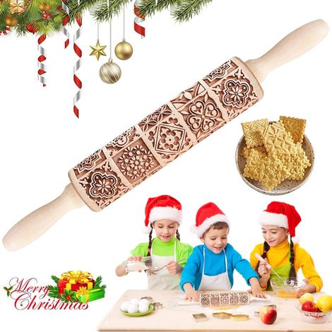 Geprägter Nudelholz, Nudelholz Aus Holz, Geprägter Weihnachtsnudelholz, 3d-gravierter Weihnachtsnudelholz, Backwerkzeug Für Die Küche, Graviert Und Geprägt, Diy-weihnachtsdeko Für Kuchen, Teig, Pizza