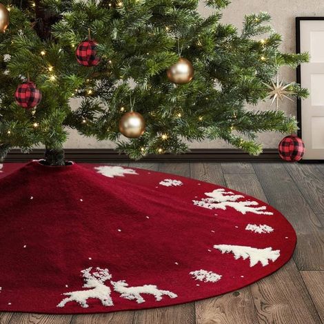 3d-gestrickter Weihnachtsbaumrock, 122 Cm Großer Weihnachtsbaumrock Aus 100 % Wolle, Handgestrickt Mit Rentier-, Baum- Und Schneeflockenmotiv, Für Die Weihnachtsdekoration Zu Hause.