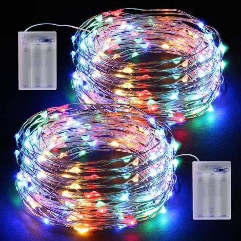 Lichterkette, 2 X 10 M, 100 Leds, Wasserdicht, Für Drinnen Und Draußen, Batteriebetrieben (aa), Für Partys, Garten, Weihnachten, Hochzeiten, Geburtstage Und Schlafzimmerdekoration – Mehrfarbig