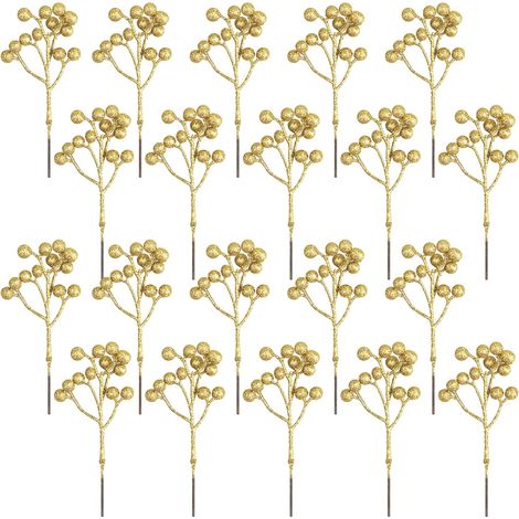 20 Künstliche Goldbeeren-dekorationen, 18 Cm Lange Goldbeeren-stechpalmenzweige Für Weihnachtsbaumschmuck, Bastelarbeiten, Weihnachtszeit, Winterdekoration, Heimdekoration