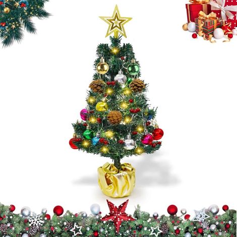 Künstlicher Weihnachtsbaum (45 Cm), Kleiner Weihnachtsbaum Mit Led-lichtern, Batteriebetriebenen Christbaumkugeln Mit Goldenem Stern Und Bunten Kugeln, Ideal Zum Dekorieren Ihres Zuhauses Zu Weihnacht