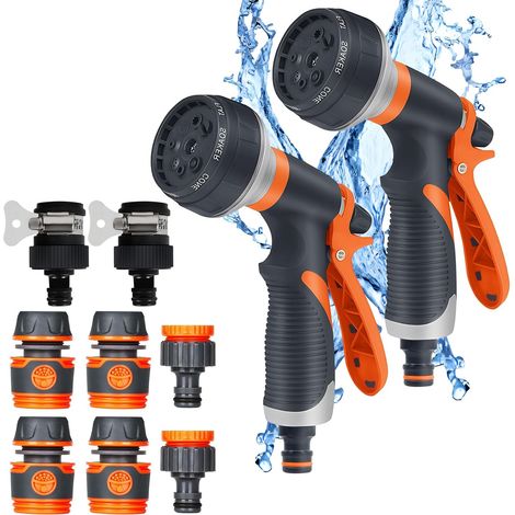 2-teiliges Bewässerungspistolen-set, Gartensprüher Mit Anschlussmöglichkeit, 8 Einstellbare Bewässerungsmodi, Für Den Garten (orange)