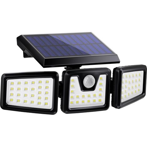 3-flammiger Solar-flutlichtstrahler Mit Bewegungsmelder – Solarbetrieben – Leistungsstarke Beleuchtung – Schutzart Ip65 – Einfache Installation