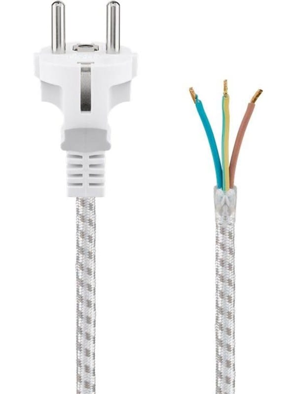 Pro Heat-resistant safety plug cord for assembly 3 m white-silver