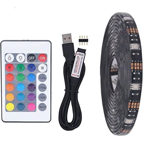 M Rgb-led-streifen – 30 Leds/m – 24-tasten-fernbedienung – 5-v-usb-netzteil – Nicht Wasserdicht, Geeignet Für Tv- Und Küchenbeleuchtung – 24 Tasten