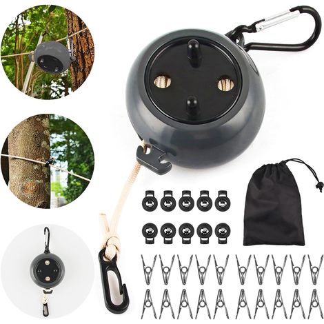 Einziehbare Wäscheleine Mit 10 Festen Schlaufen Und 20 Windfesten Klemmen, Ideal Für Den Außenbereich, Z. B. Für Bettwäsche, Garten, Wohnmobil, Waschküche Und Reisen.