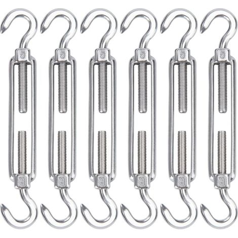Spannschloss Aus Edelstahl 304 – Set Mit 6 Robusten, Verstellbaren Haken – Für Drahtseile Und Beschattungsanlagen