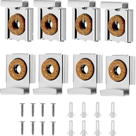 Wandspiegelhalterung – Set Mit 8 Verstellbaren Befestigungsklammern – Robustes, Verchromtes Eisen – Für 4–6 Mm Glas – Einfache Montage