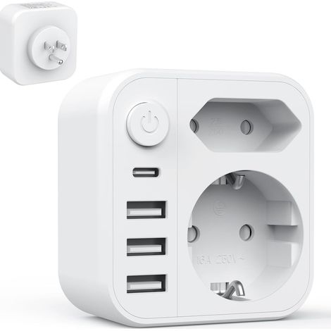 6-in-1 Mehrfachsteckdosenleiste, Steckdosenleiste Mit 2 Usb-a- Und Usb-c-anschlüssen, Wandsteckdose Mit Schalter (4000 W/16 A), Doppelsteckdose