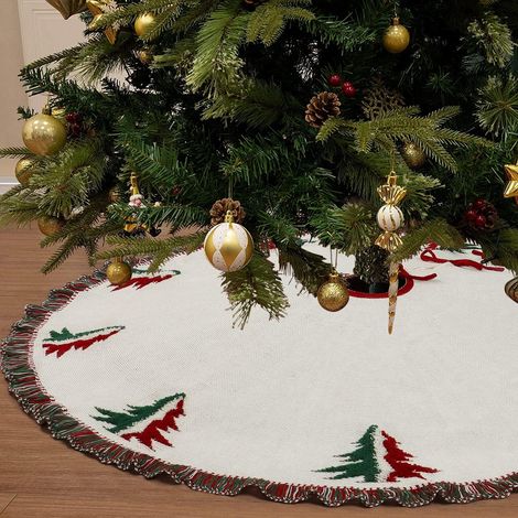 Großer Weihnachtsbaumrock, 122 Cm, Schwerer Woll-3d-strickbaumrock Mit Gehäkelten Bommeln, Weiße Baumrock-matte Für Zuhause, Partys Und Weihnachtsdekoration