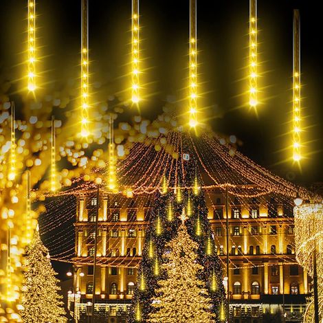 Led-solar-lichterkette Mit Meteor-effekt Für Den Garten, Wasserdicht, Kaskadenförmig, 30 Cm Lang, 10 Röhren, 360 Leds, Dekorative Lichterkette Für Partys, Feiertage Und Weihnachtsdekoration (warmweiß)