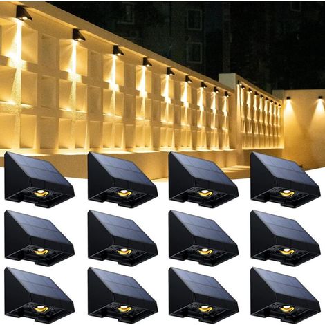 12-teiliges Solar-wandleuchten-set Für Den Außenbereich, Warmweiße Solar-gartenleuchte, Kleine Wasserdichte Solarleuchte Für Den Außenbereich, 150 Lm, 3000 K, Für Zäune, Höfe Und Treppen [energieklass