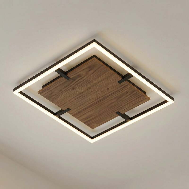 [gebraucht] B-ware Lucande Deckenleuchte Vectra Led Lampe Dimmbar Holz Schwarz 50x50cm 3000k