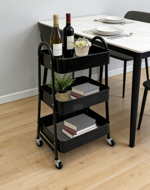 3-tier Carbon Steel Utility Cart With Smooth Rolling Wheels – Perfect For Home, Office & Workshop Organization