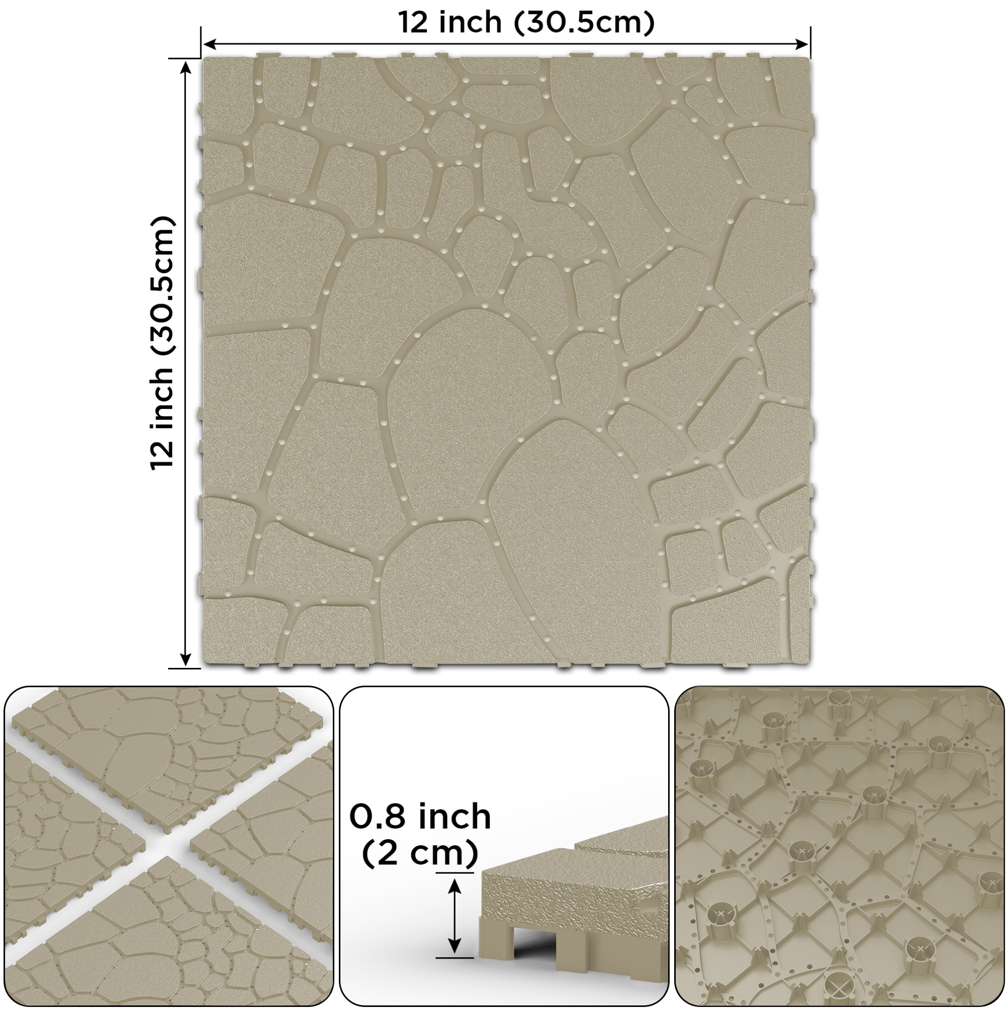 Klickbare Terrassenfliesen 30,5x30,5x2 Cm Aus Polypropylen, Beige, Werkzeuglose Verlegung – Meubliv