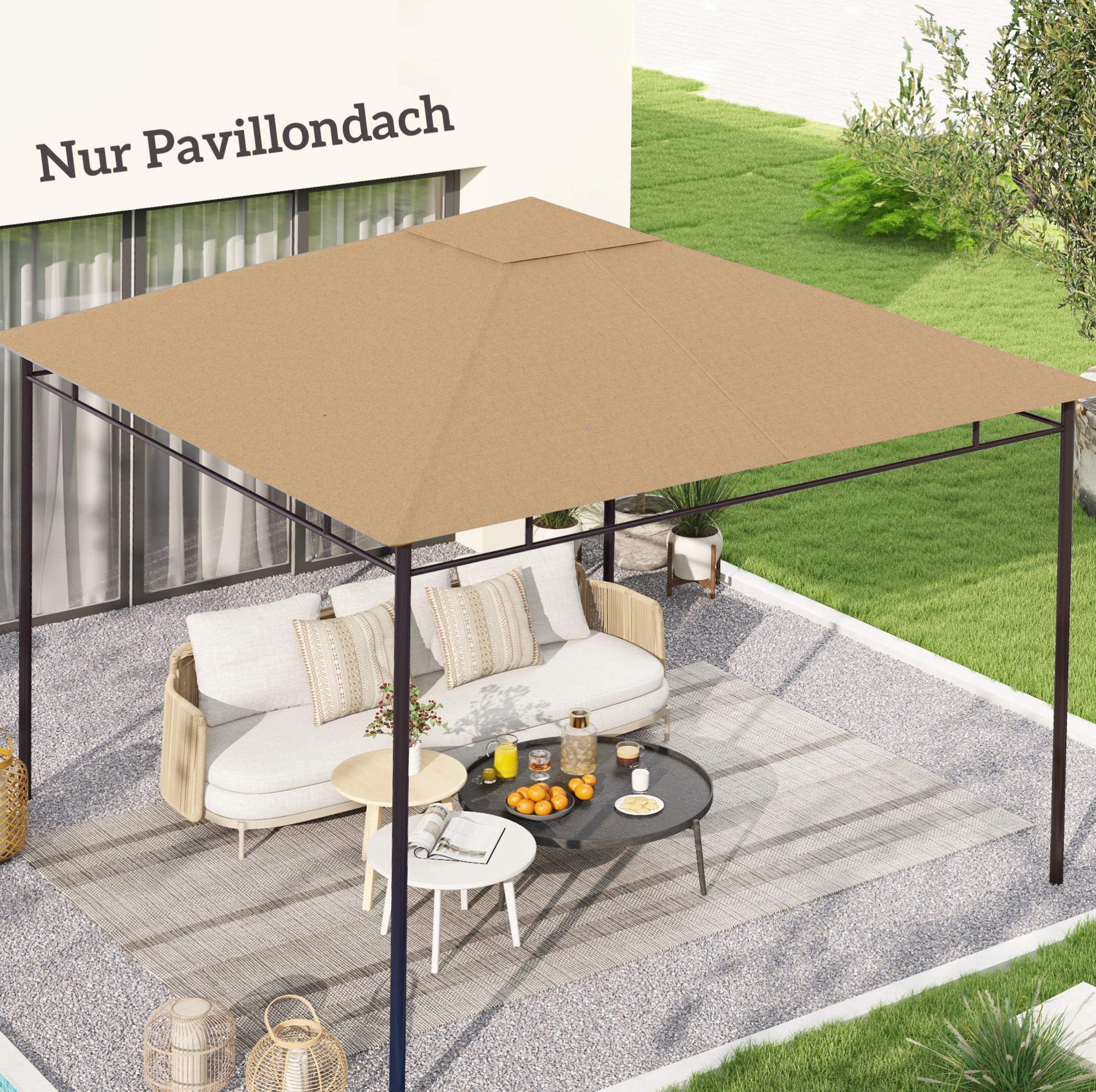 Ersatzdach Für Pavillon 298x295 Cm Aus Polyester, Beige, Uv-beständig – Meubliv