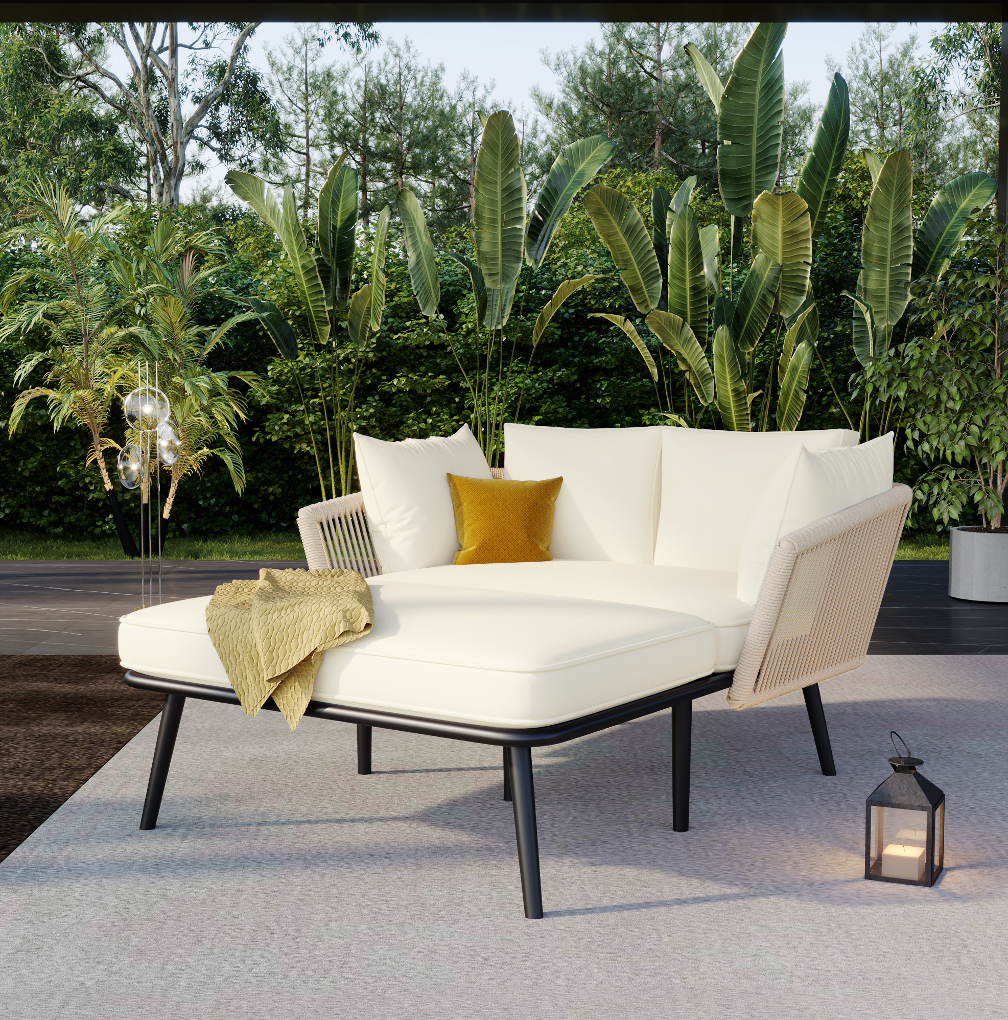 Gartensofa 130 X 100 X 67 Cm Aus Stahl Und Polyester, Beige – Meubliv