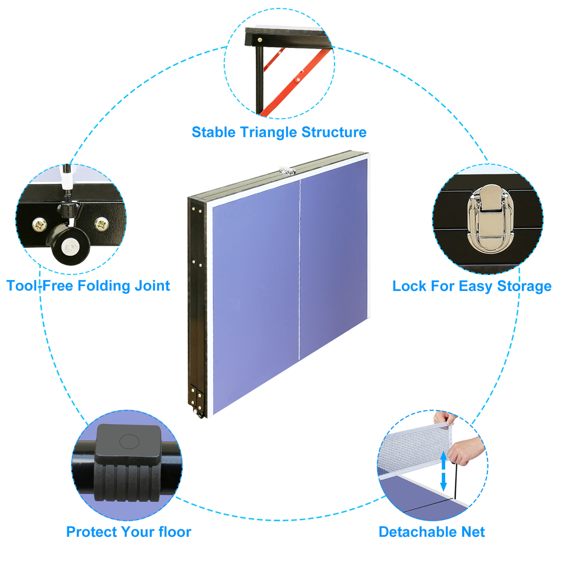 Klappbare Tischtennisplatte 137,17 X 76,2 X 68,58 Cm Mdf Blau – Meubliv