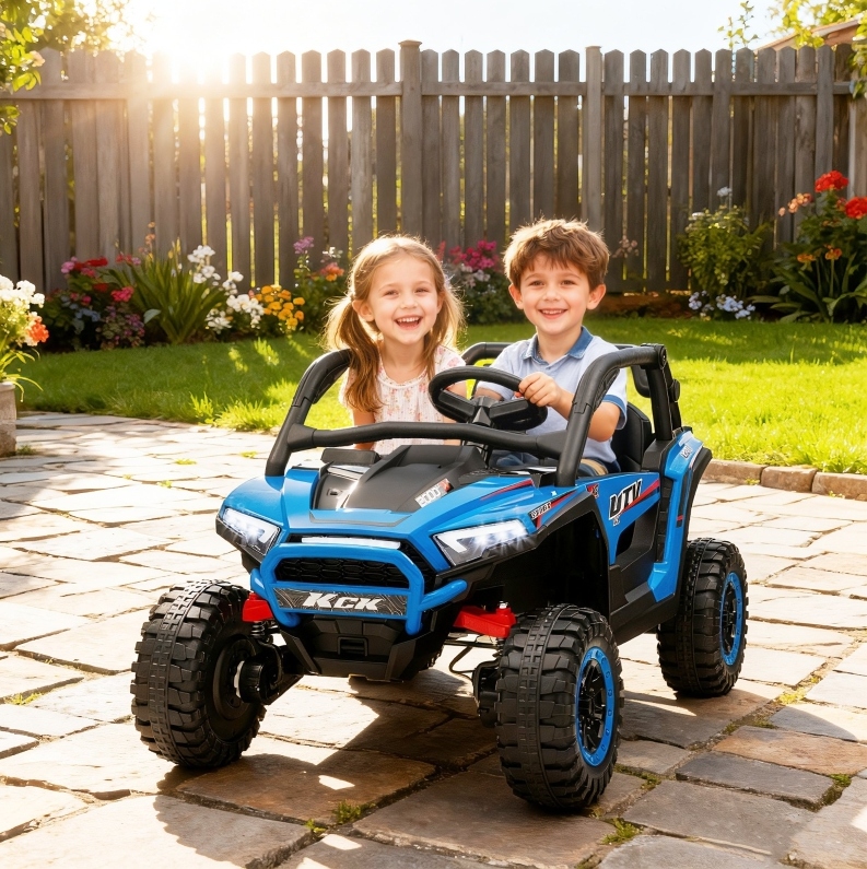 Elektrisches Kinder-utv 117x72x67 Cm Aus Kunststoff, Blau, 2-sitzer Mit Fernbedienung – Meubliv