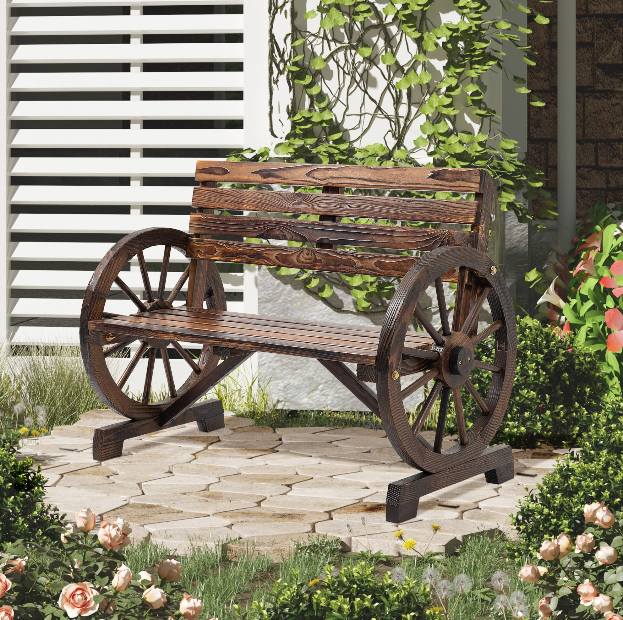 2-sitzer Gartenbank 105,5x56x79 Cm Aus Braunem Holz Mit Rückenlehne – Meubliv
