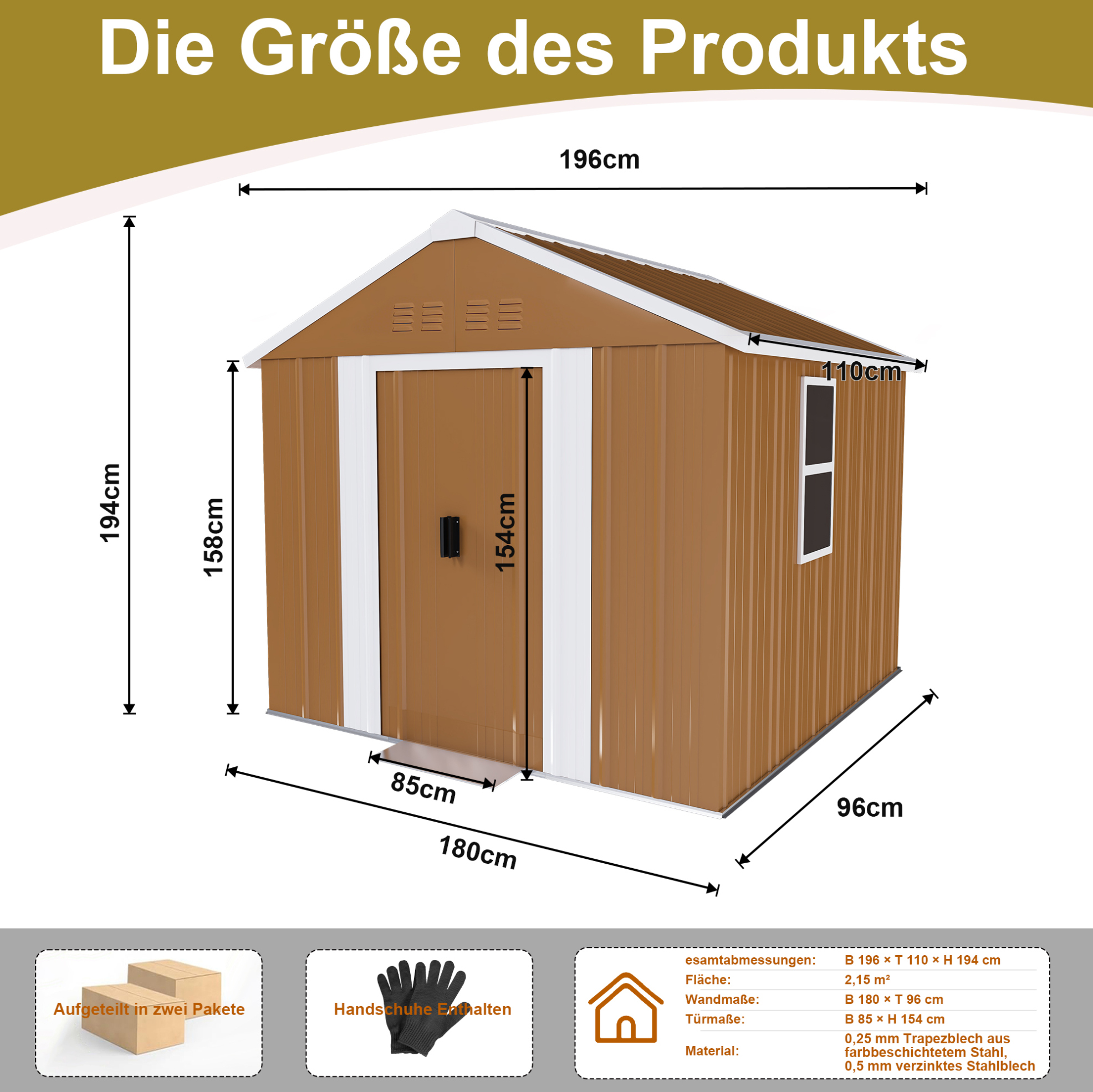 Gartenhaus 196x110x194 Cm Aus Braunem Metall Mit Fenstern Und Belüftung – Meubliv