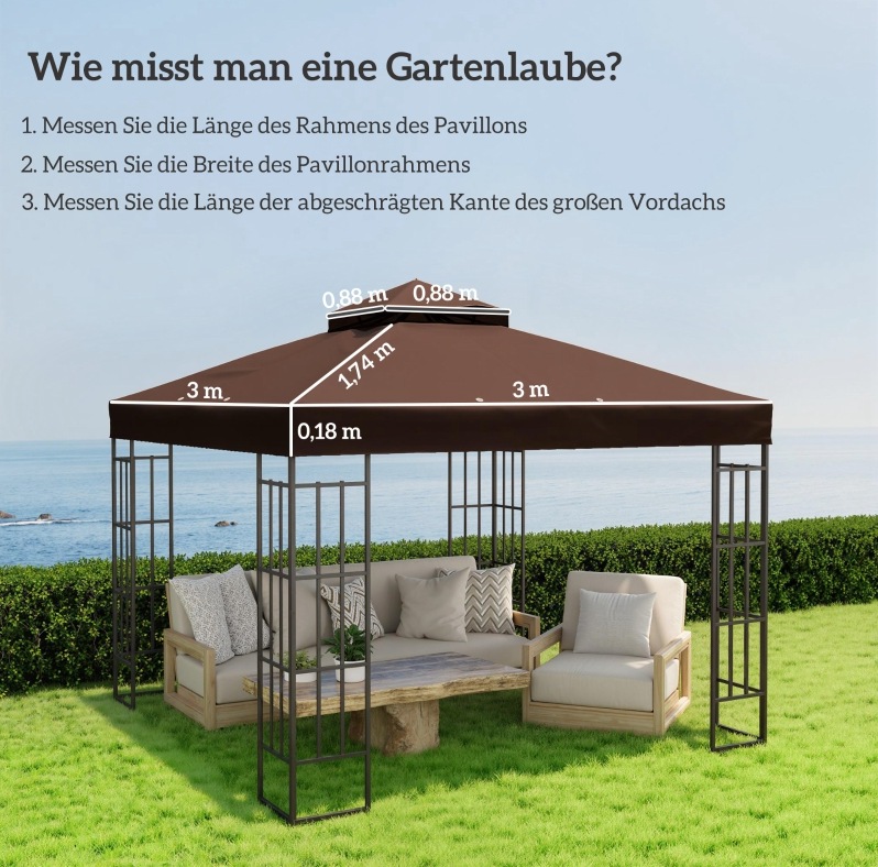 Ersatzdach Für Pavillon 300x300 Cm Aus Polyester, Kaffeebraun, Doppeldach – Meubliv