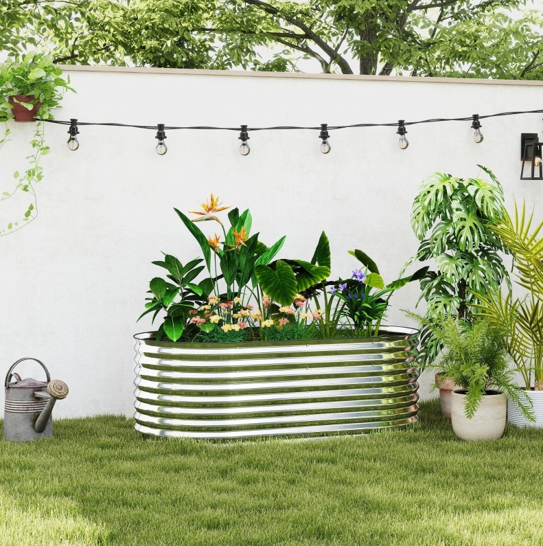 Bac À Plantes 160x80x56 Cm Acier Gris Foncé, Fond Ouvert, Gain De Place – Meubliv