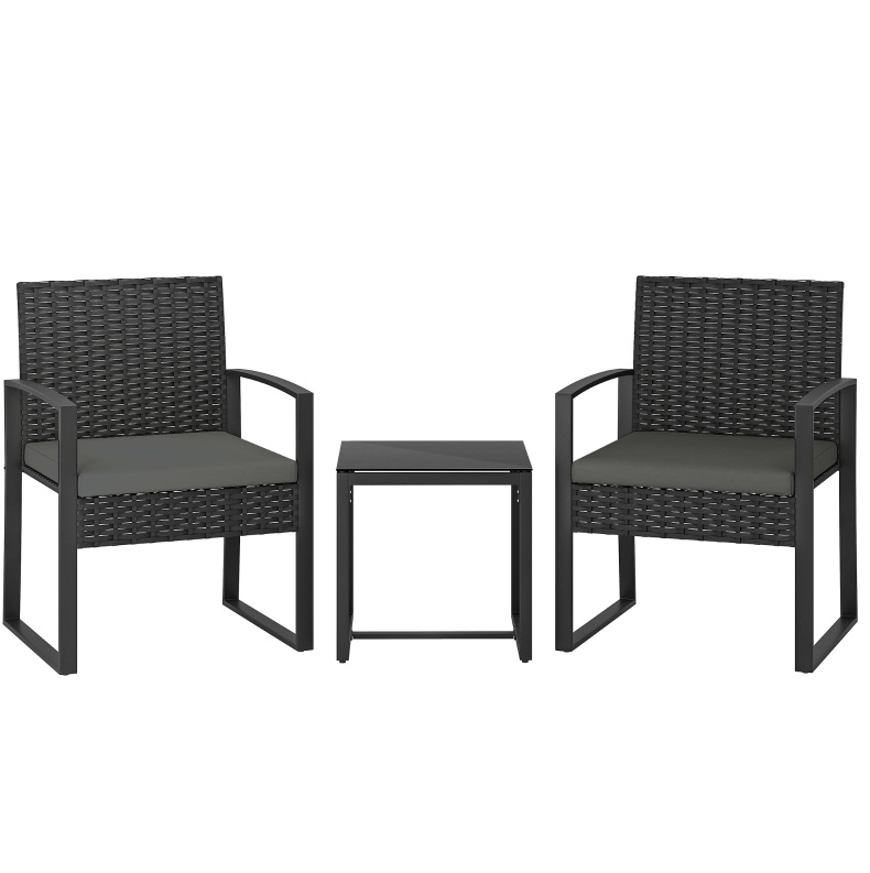 Salon De Jardin 3 Pièces 55x58x76 Cm En Polyrattan Gris Foncé, Pour Balcon – Meubliv