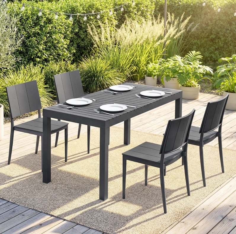 5-tlg. Gartenmöbel-set 141,5x70,5x74,5 Cm Metall Dunkelgrau, Stapelbar Für Balkon – Meubliv