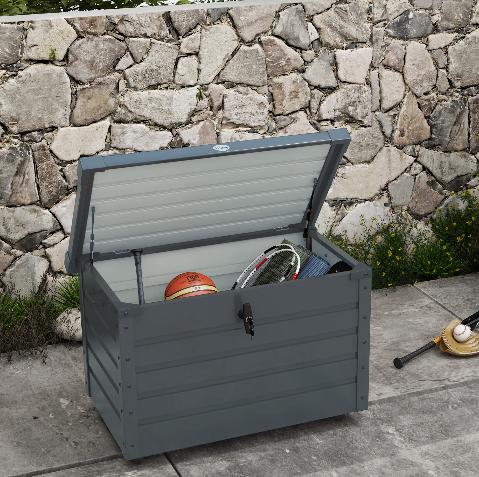 Garten-aufbewahrungsbox 100x62x65 Cm Aus Stahl Dunkelgrau Mit Rollen – Meubliv