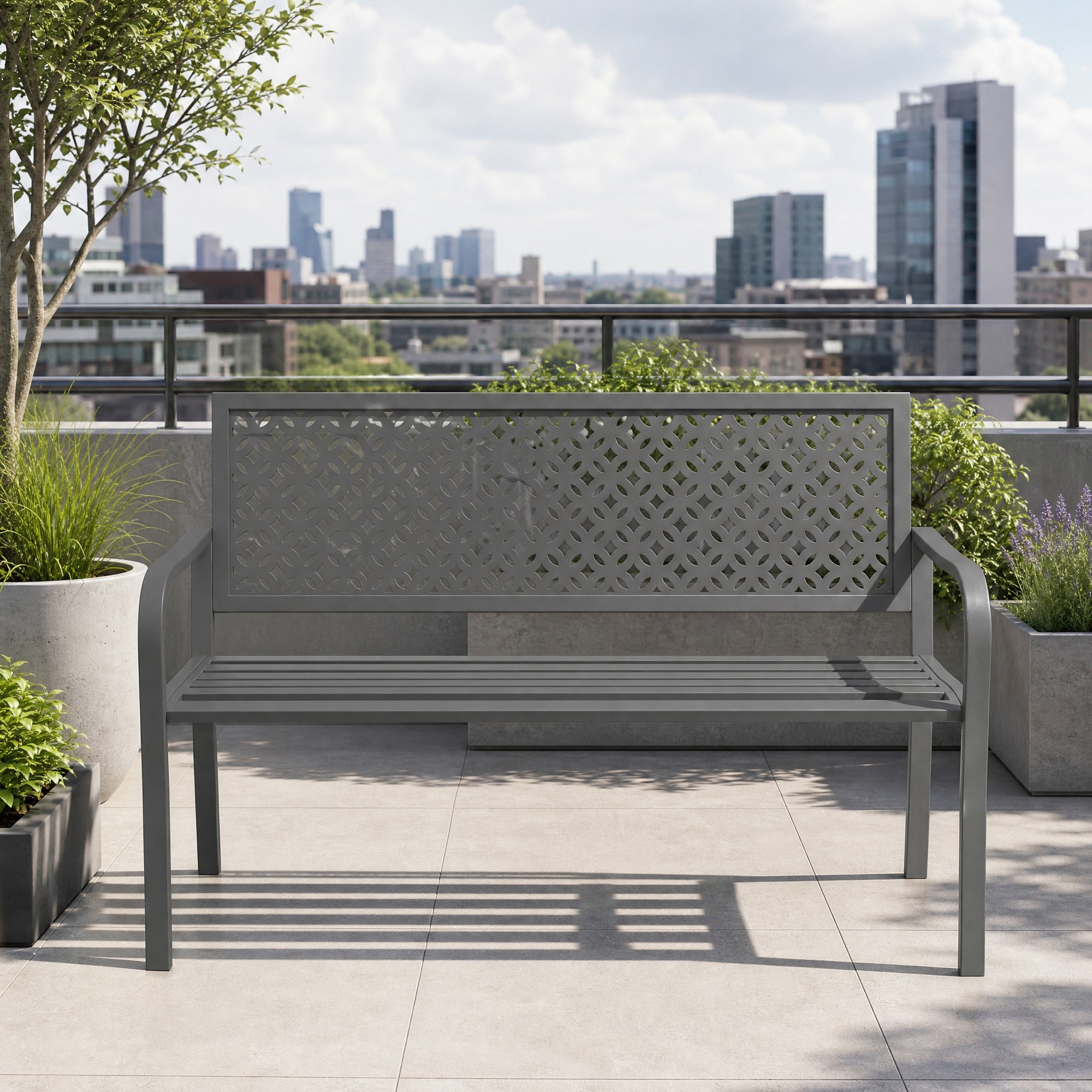Gartenbank 2-sitzer 127 X 61 X 85 Cm Aus Dunkelgrauem Stahl – Meubliv
