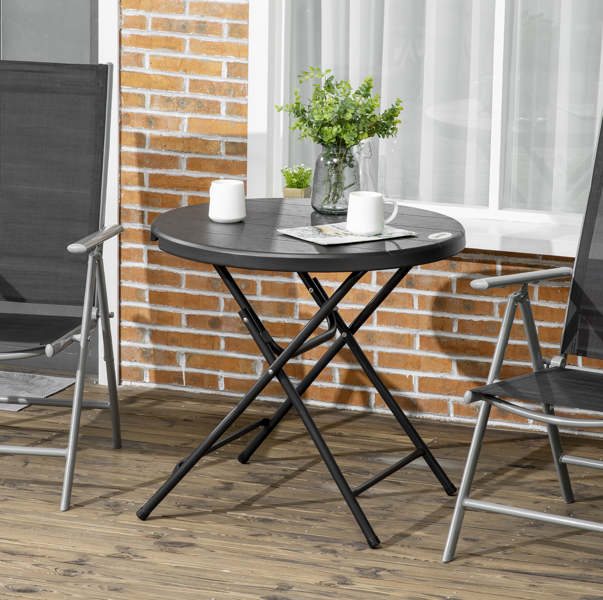 Klappbarer Runder Gartentisch Ø80 X 73 Cm Aus Stahl, Dunkelgrau, Platzsparend – Meubliv