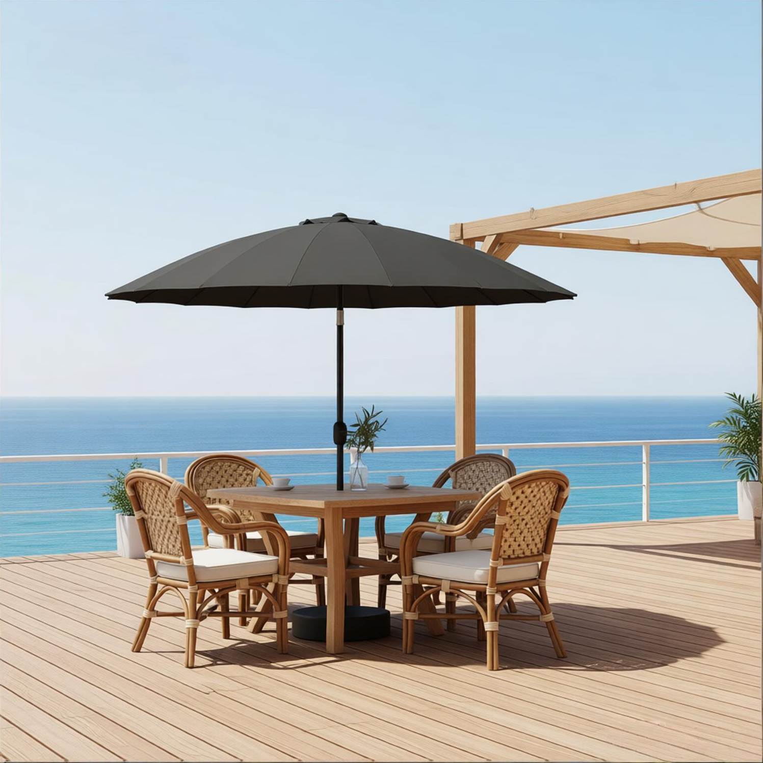 Neigbarer Sonnenschirm Ø273x261 Cm Aus Metall Dunkelgrau Mit Kurbel Für Pool – Meubliv