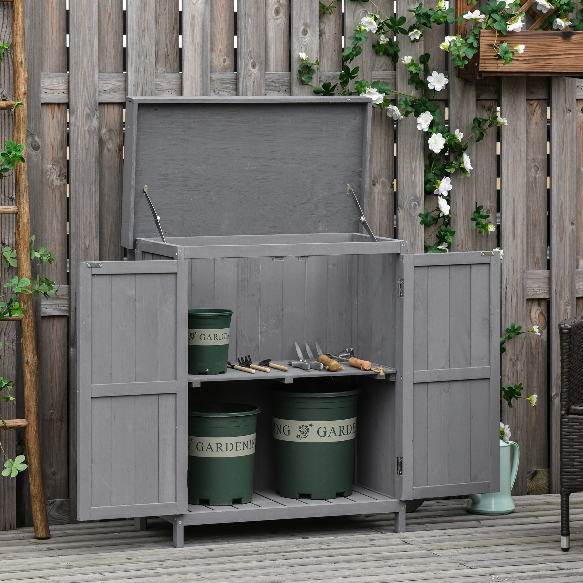 Gartenschrank 68x39x88 Cm Aus Dunkelgrauem Tannenholz, 2 Fächer, Platzsparend – Meubliv