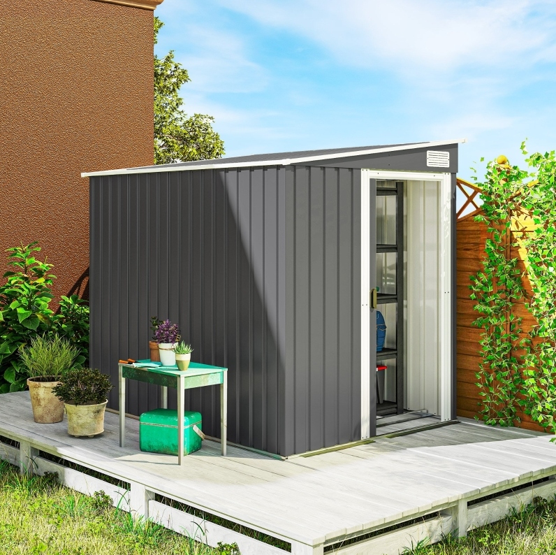 Gartenhaus 154x206,5x181 Cm Aus Stahl, Dunkelgrau, Schiebetür, Für Werkzeuge – Meubliv