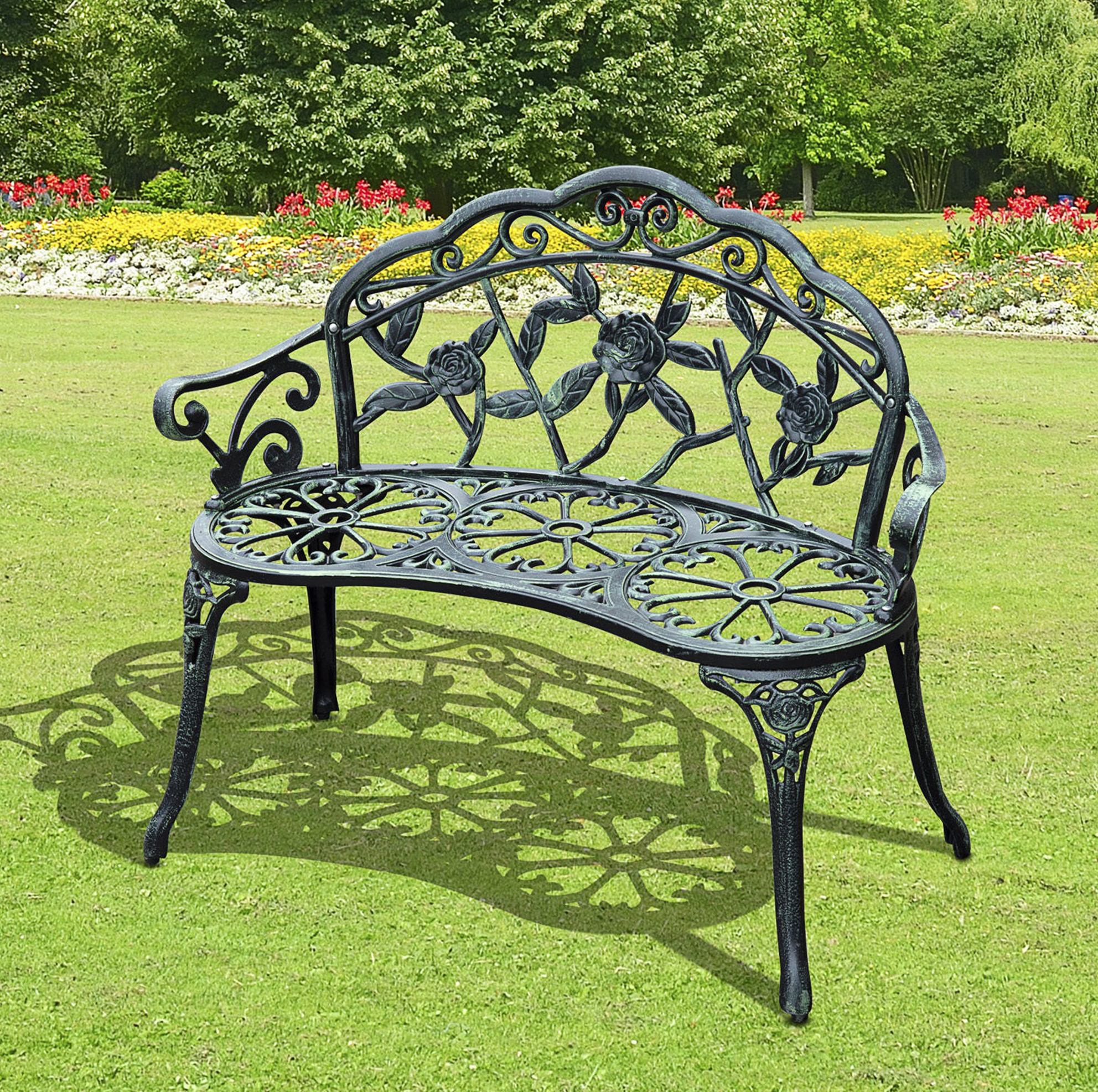 Banc De Jardin 100x54x78 Cm En Métal Vert Antique, 2 Places, Stable Pour Extérieur – Meubliv