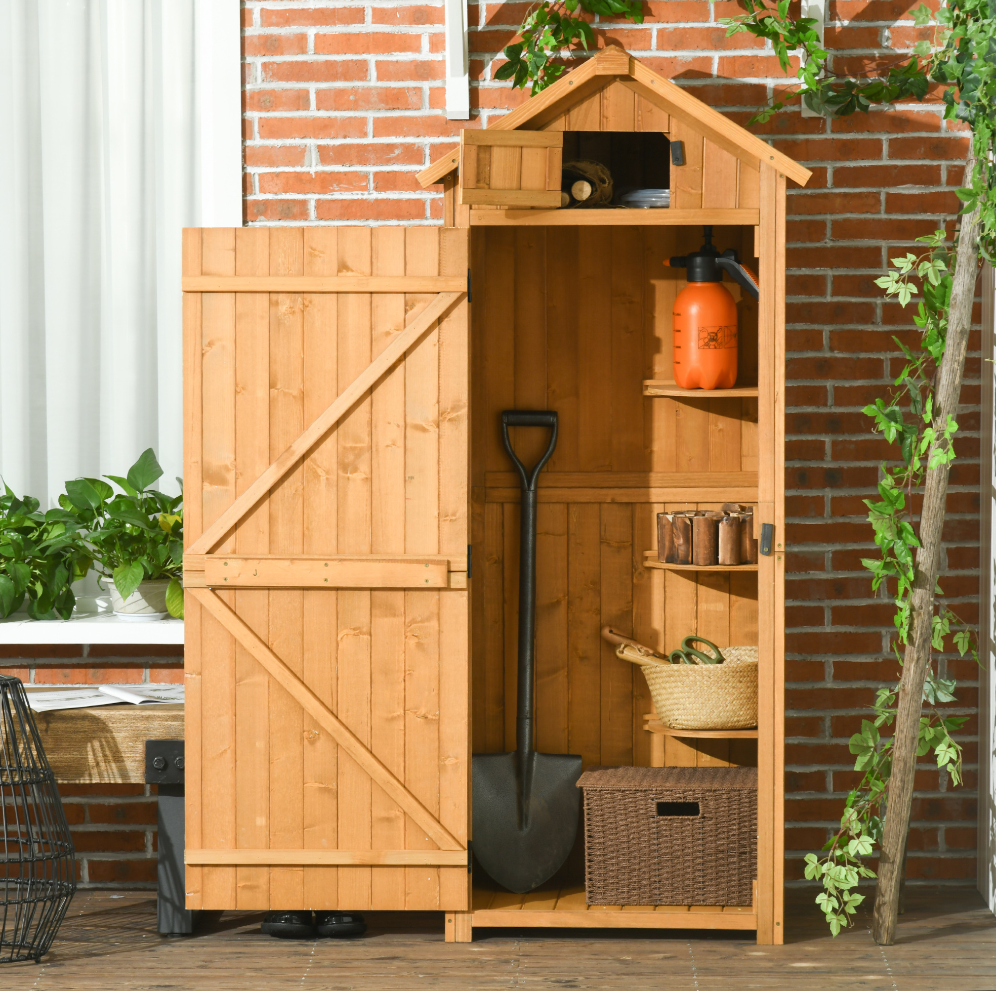 Armoire De Jardin 67x45x179 Cm En Bois Jaune Et Vert Avec 3 Étagères – Meubliv
