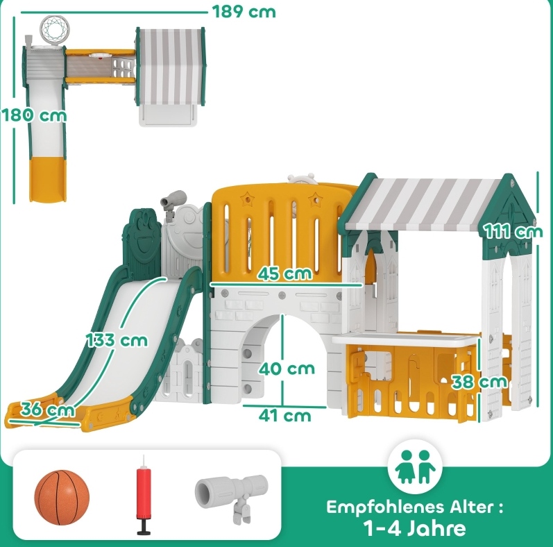 Aire De Jeux Intérieure 189x180x111 Cm En Plastique Jaune, Toboggan Pour Enfants – Meubliv