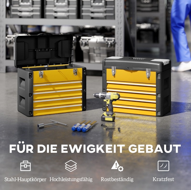 Werkzeugkasten 49,7 X 25,3 X 40,7 Cm Aus Stahl Und Kunststoff, Gelb, 4 Schubladen – Meubliv
