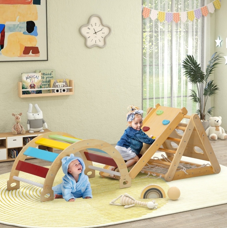 Indoor-klettergerüst 168 X 62,5 X 57 Cm Aus Holz, Bunt, 7-in-1, Platzsparend – Meubliv