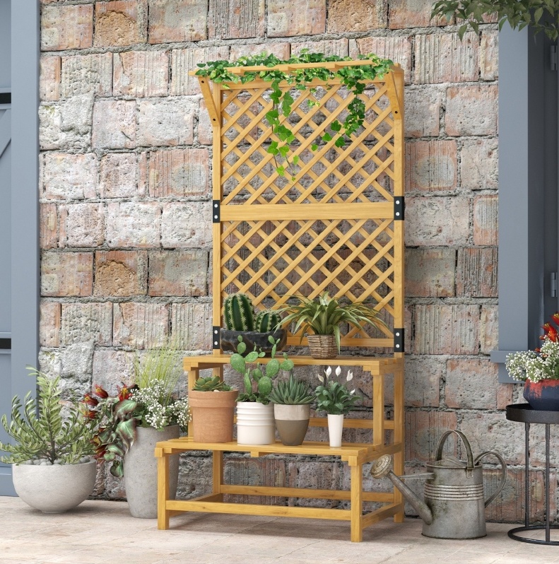 Pflanzenregal 75 X 50 X 166 Cm Aus Gelbem Holz Mit Rankgitter Für Balkon – Meubliv